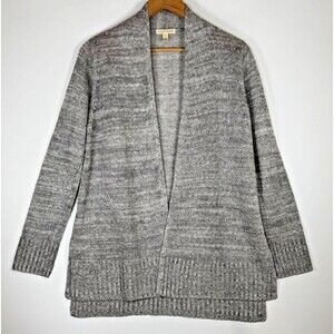 Eileen Fisher XS Open Front Cardigan Gray Organic Linen Knit Sweater Long Sleeve